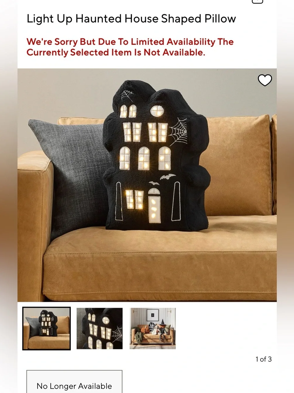New Pottery Barn Light Up Haunted House Shaped Halloween Pillow